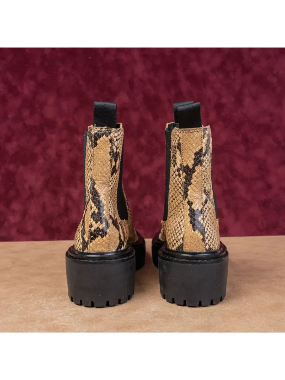 Tory Burch Woman Snakeskin Print T Logo Fashion Retro Leather Bootie Boots 6.5